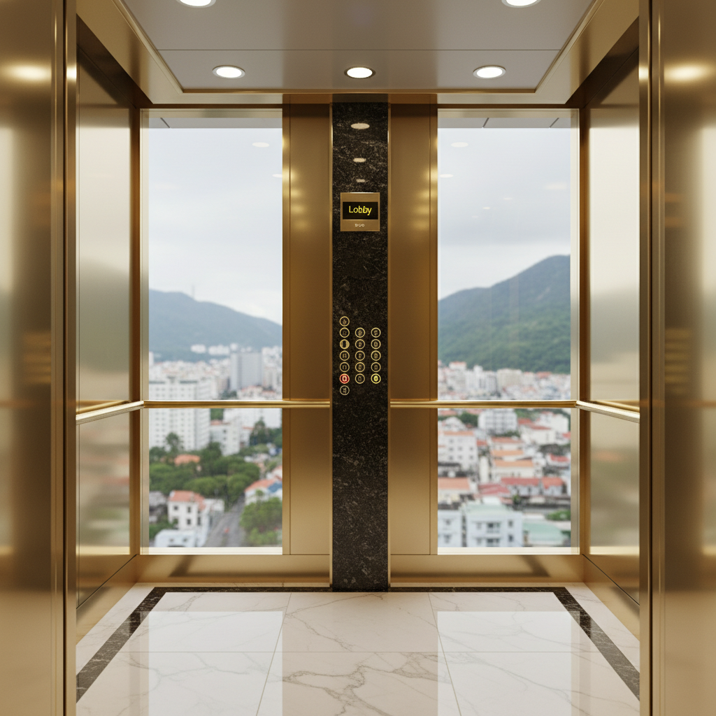 Trang Trí Thang Máy Fuji Tại Đồng Nai: Nâng Tầm Không Gian Sống Bằng Cabin Inox Mạ Vàng, Kính, Đá.