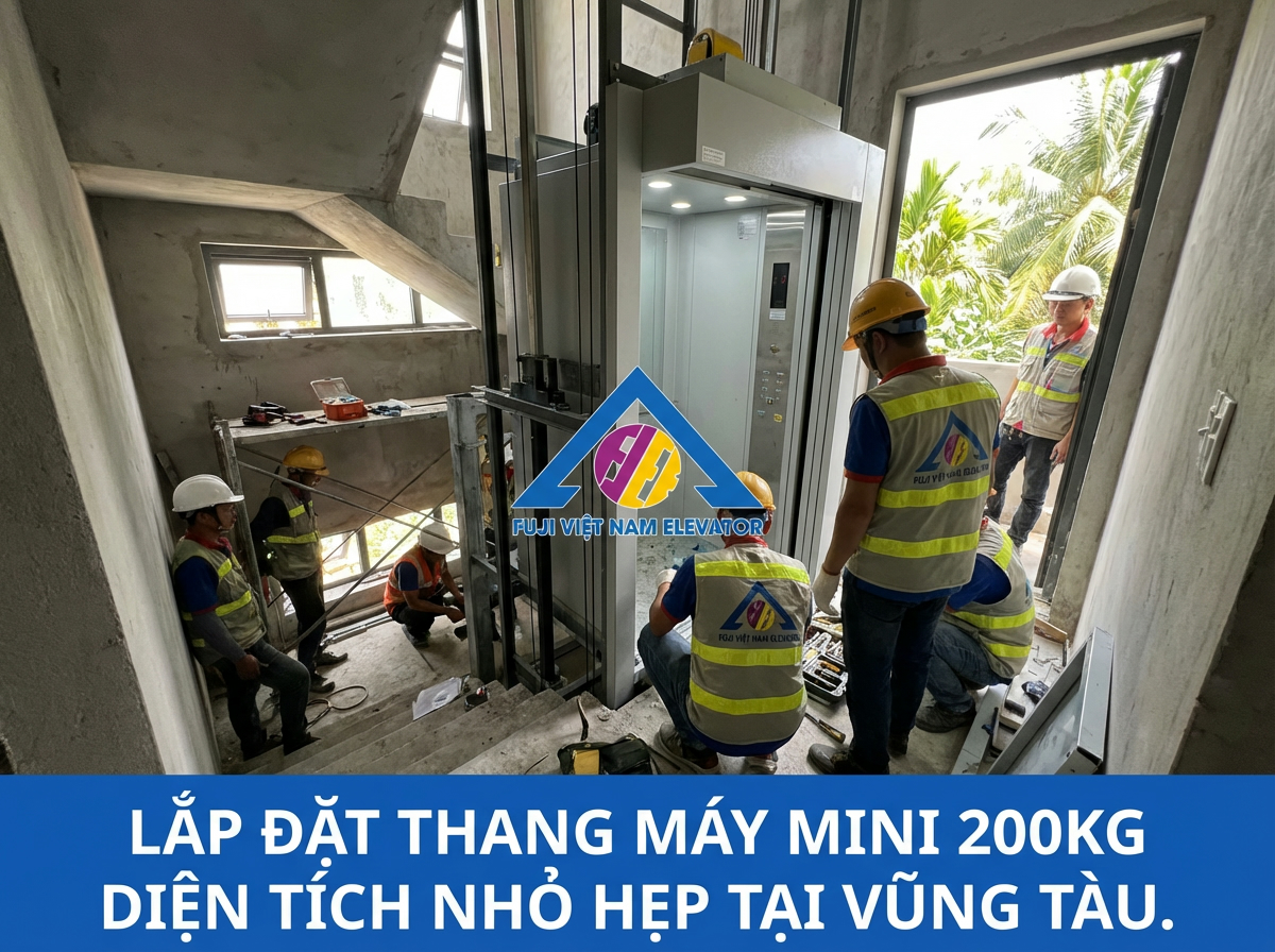 Lắp đặt thang máy mini 200kg diện tích nhỏ hẹp tại Vũng Tàu.