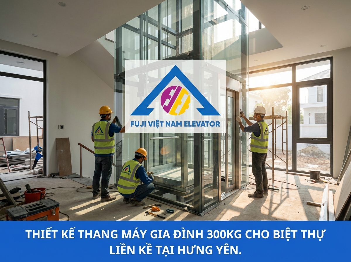 Thiết kế thang máy gia đình 300kg cho biệt thự liền kề tại Hưng Yên.