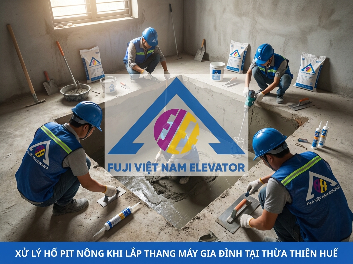 Xử lý hố pit nông khi lắp thang máy gia đình tại Thừa Thiên Huế